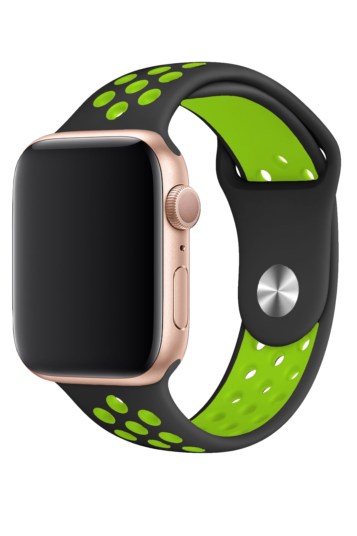 Apple Watch Uyumlu Silikon Delikli Spor Kordon Siyah Yeşil  bikordon
