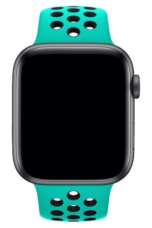 Apple Watch Compatible Silicone Perforated Sport Band Turquoise Black 