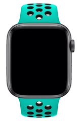 Apple Watch Uyumlu Silikon Delikli Spor Kordon Turkuaz Siyah