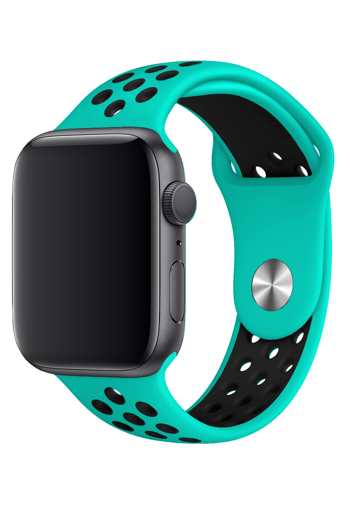 Apple Watch Uyumlu Silikon Delikli Spor Kordon Turkuaz Siyah  bikordon