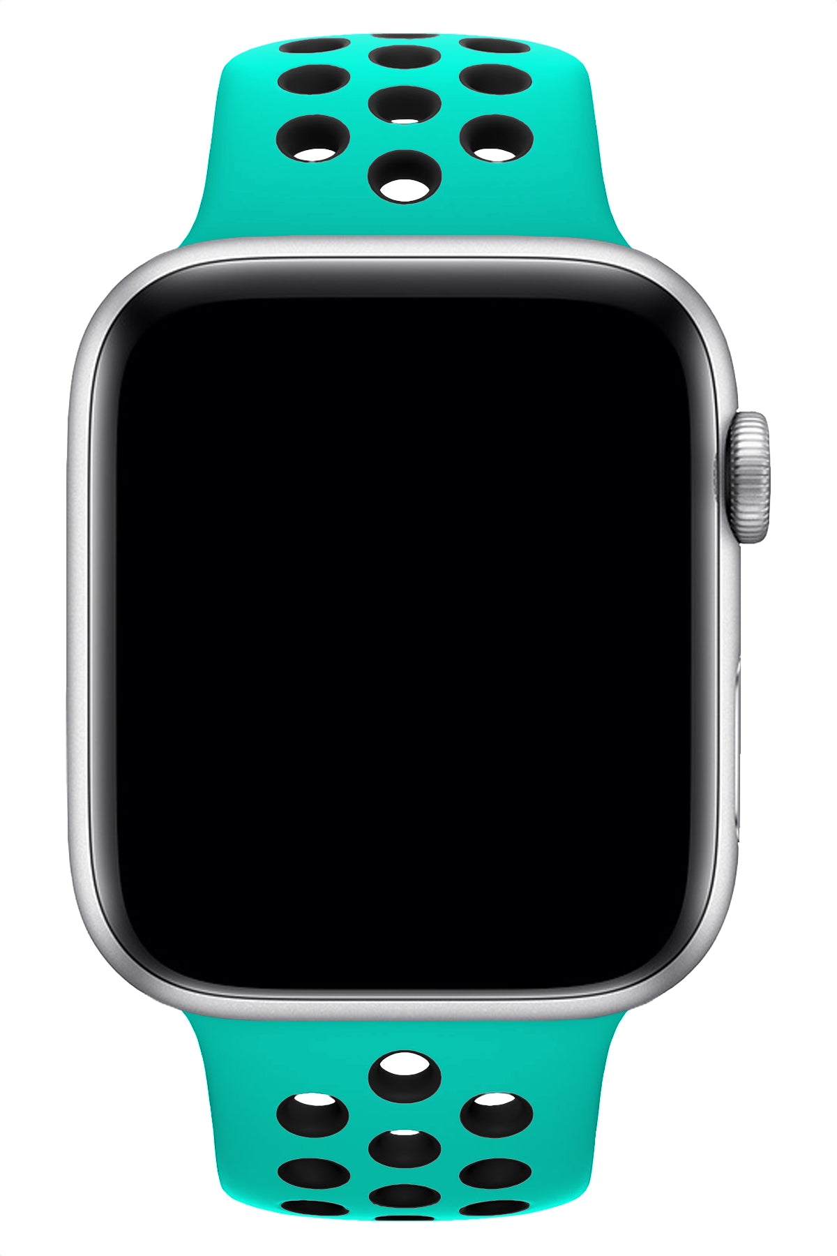 Apple Watch Uyumlu Silikon Delikli Spor Kordon Turkuaz Siyah  bikordon