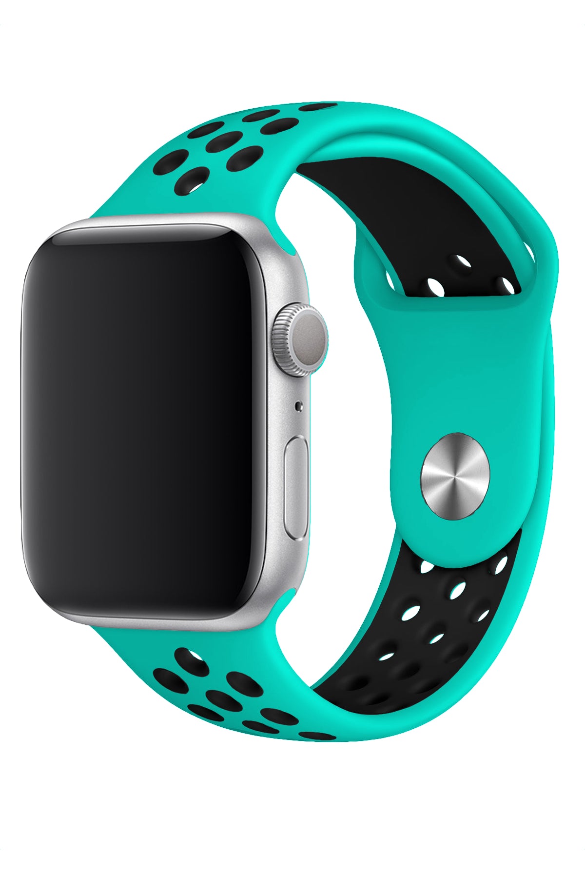Apple Watch Uyumlu Silikon Delikli Spor Kordon Turkuaz Siyah  bikordon