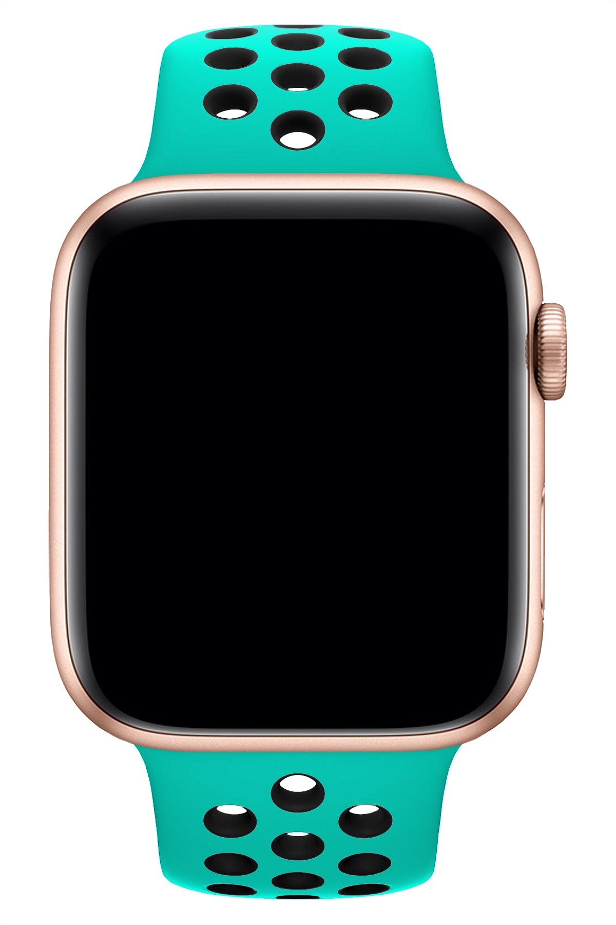Apple Watch Uyumlu Silikon Delikli Spor Kordon Turkuaz Siyah  bikordon