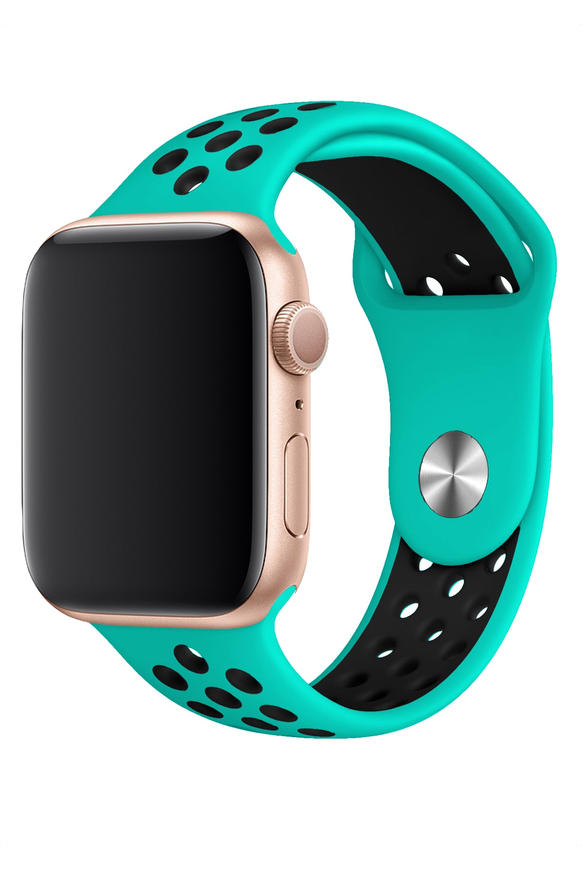 Apple Watch Uyumlu Silikon Delikli Spor Kordon Turkuaz Siyah  bikordon