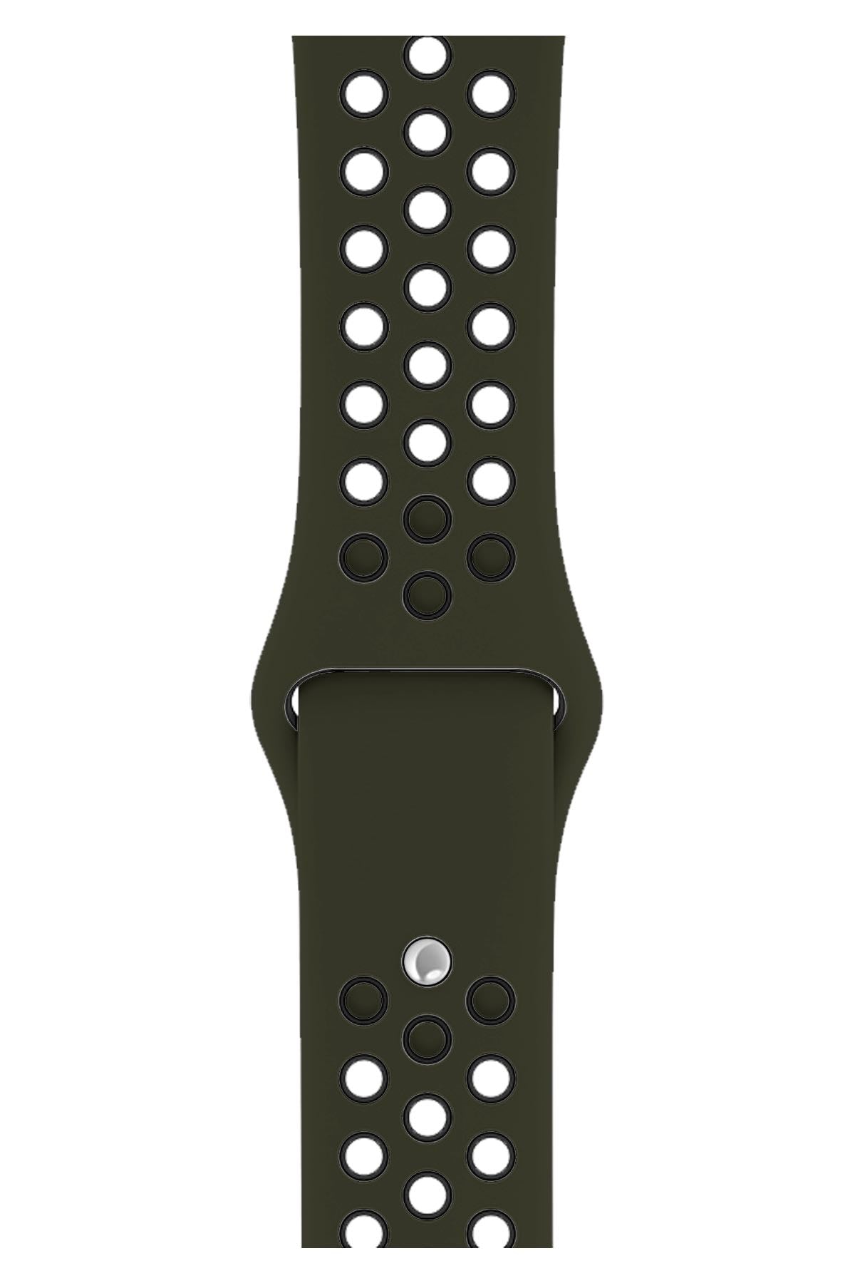 Apple Watch Compatible Silicone Perforated Sport Band Olive Green 