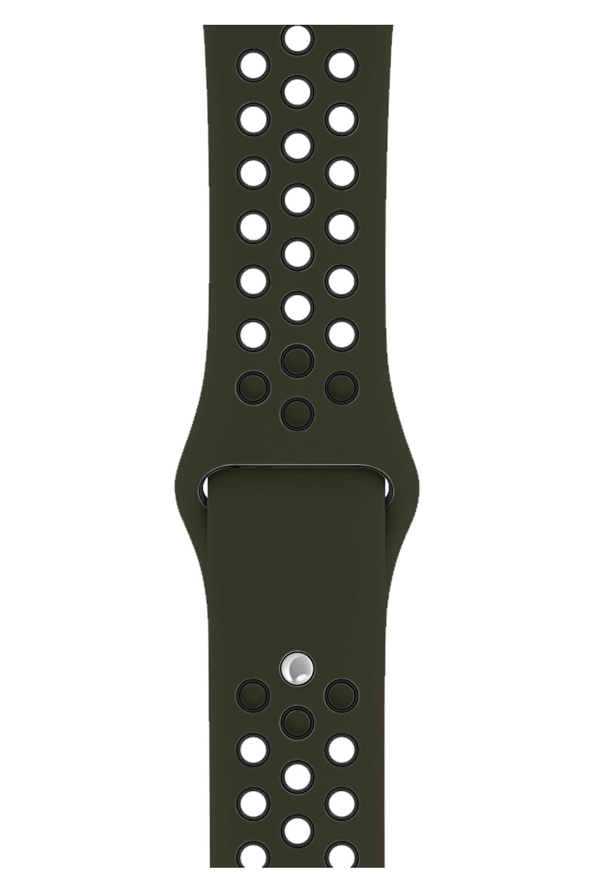 Apple Watch Uyumlu Silikon Delikli Spor Kordon Zeytin Yeşil  bikordon