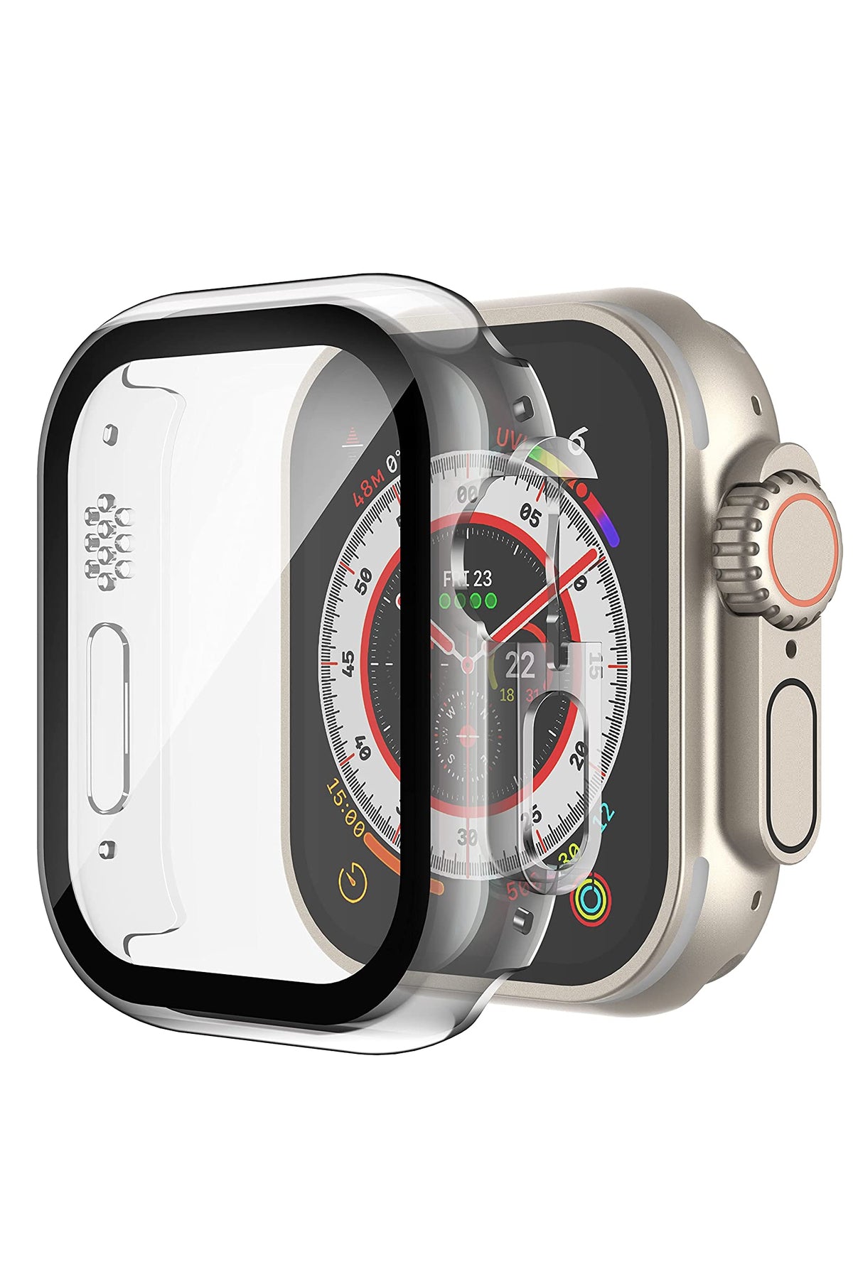Apple Watch Ultra Uyumlu Ekran Koruyucu Kasa Şeffaf 49mm bikordon