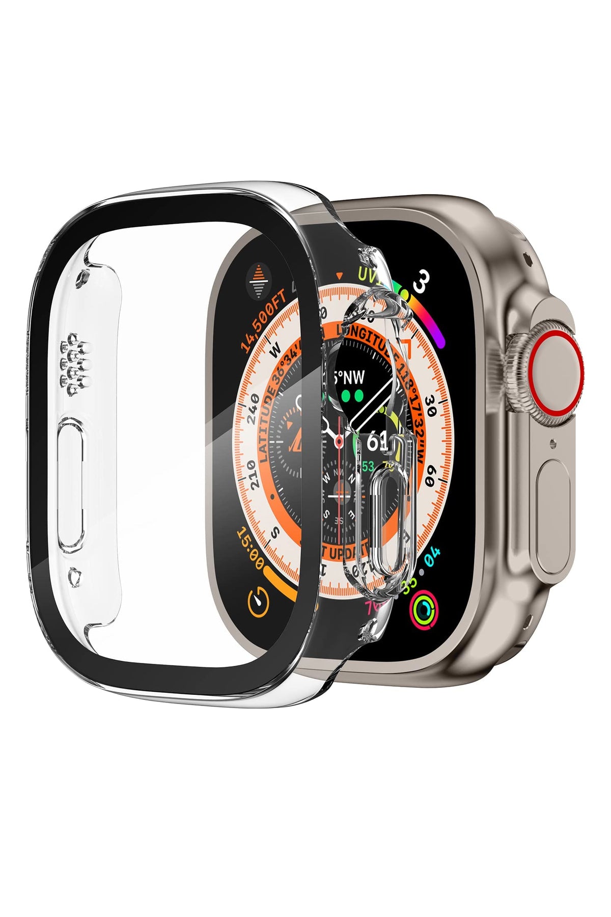 Apple Watch Ultra Uyumlu Ekran Koruyucu Kasa Tuş Korumalı Şeffaf 49mm bikordon