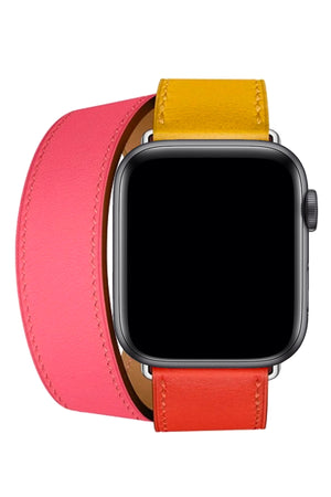 Apple Watch Compatible Spiralis Leather Band Gold Pink 