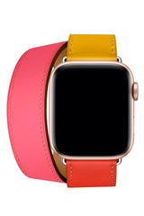 Apple Watch Uyumlu Spiralis Deri Kordon Altuni Pembe