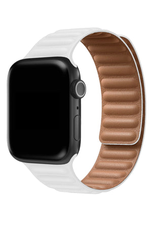 Apple Watch Uyumlu Baklalı Deri Loop Kordon Beyaz  bikordon