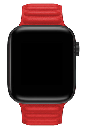 Apple Watch Compatible Linked Leather Loop Band Core Red 