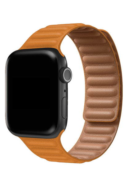 Apple Watch Uyumlu Baklalı Deri Loop Kordon Peel Turuncu  bikordon