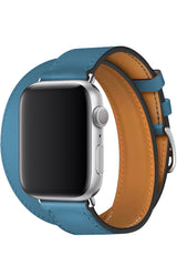 Apple Watch Uyumlu Spiralis Deri Kordon Çelik Mavi