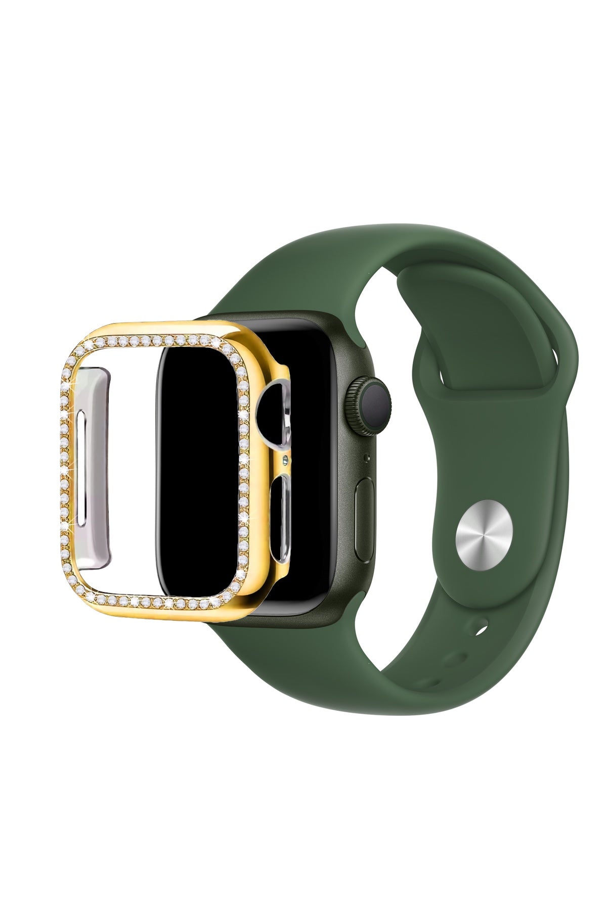 Apple Watch Uyumlu Ekran Koruyucu Taşlı Parlak Kasa Gold  bikordon