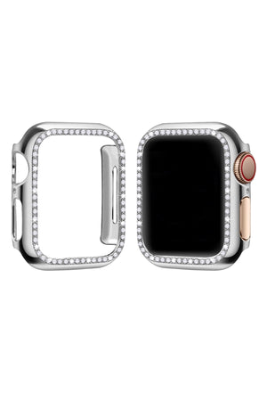 Apple Watch Uyumlu Ekran Koruyucu Taşlı Parlak Kasa Gümüş Gri  bikordon