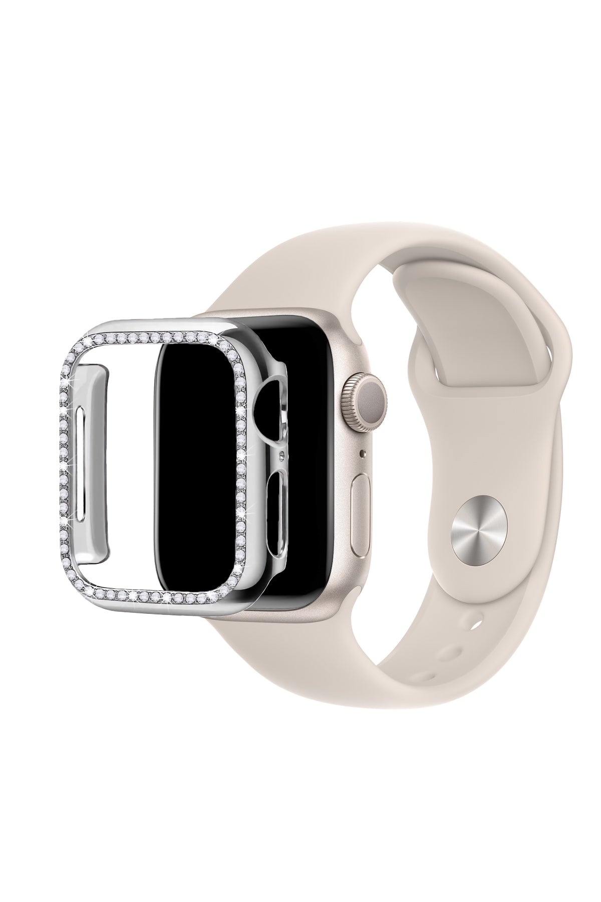 Apple Watch Uyumlu Ekran Koruyucu Taşlı Parlak Kasa Gümüş Gri  bikordon