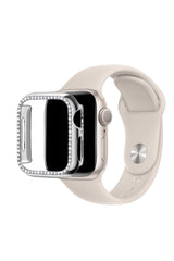 Apple Watch Uyumlu Ekran Koruyucu Taşlı Parlak Kasa Gümüş Gri