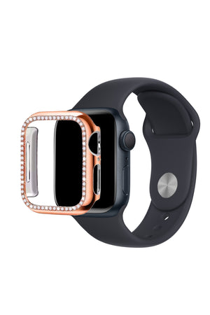 Apple Watch Uyumlu Ekran Koruyucu Taşlı Parlak Kasa Rose Gold  bikordon