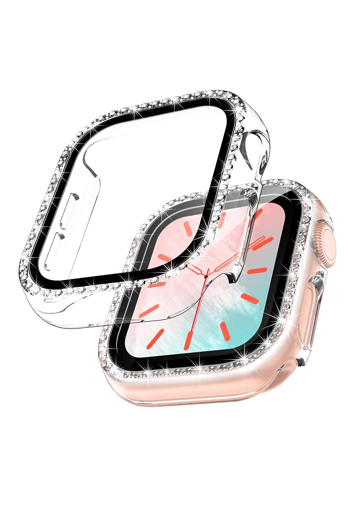 Apple Watch Uyumlu Ekran Koruyucu Taşlı Kasa Şeffaf