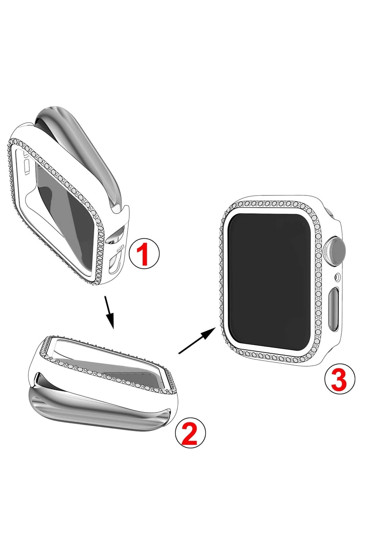 Apple Watch Uyumlu Ekran Koruyucu Taşlı Kasa Şeffaf  bikordon