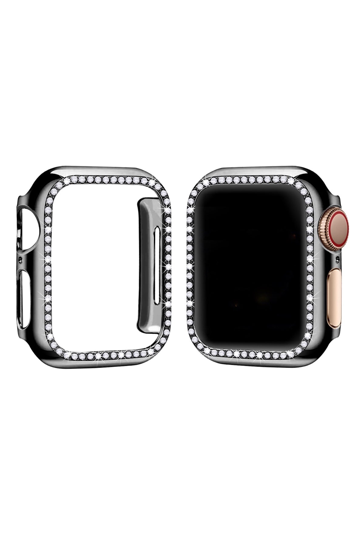 Apple Watch Uyumlu Ekran Koruyucu Taşlı Parlak Kasa Siyah  bikordon
