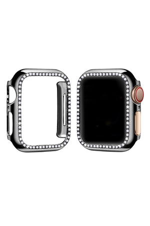 Apple Watch Uyumlu Ekran Koruyucu Taşlı Parlak Kasa Siyah  bikordon