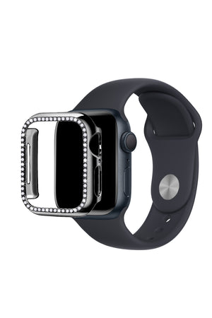 Apple Watch Uyumlu Ekran Koruyucu Taşlı Parlak Kasa Siyah  bikordon