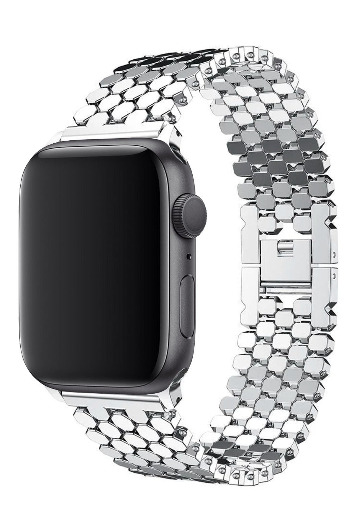 Apple Watch Uyumlu Simetro Loop Çelik Kordon Gümüş Gri  bikordon