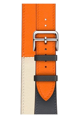 Apple Watch Compatible Spiralis Leather Band Orange Beige 