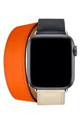 Apple Watch Compatible Spiralis Leather Band Orange Beige 
