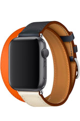 Apple Watch Compatible Spiralis Leather Band Orange Beige 