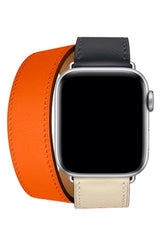 Apple Watch Compatible Spiralis Leather Band Orange Beige 