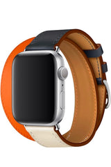 Apple Watch Compatible Spiralis Leather Band Orange Beige 