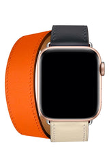 Apple Watch Compatible Spiralis Leather Band Orange Beige 