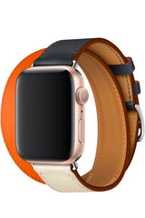 Apple Watch Compatible Spiralis Leather Band Orange Beige 
