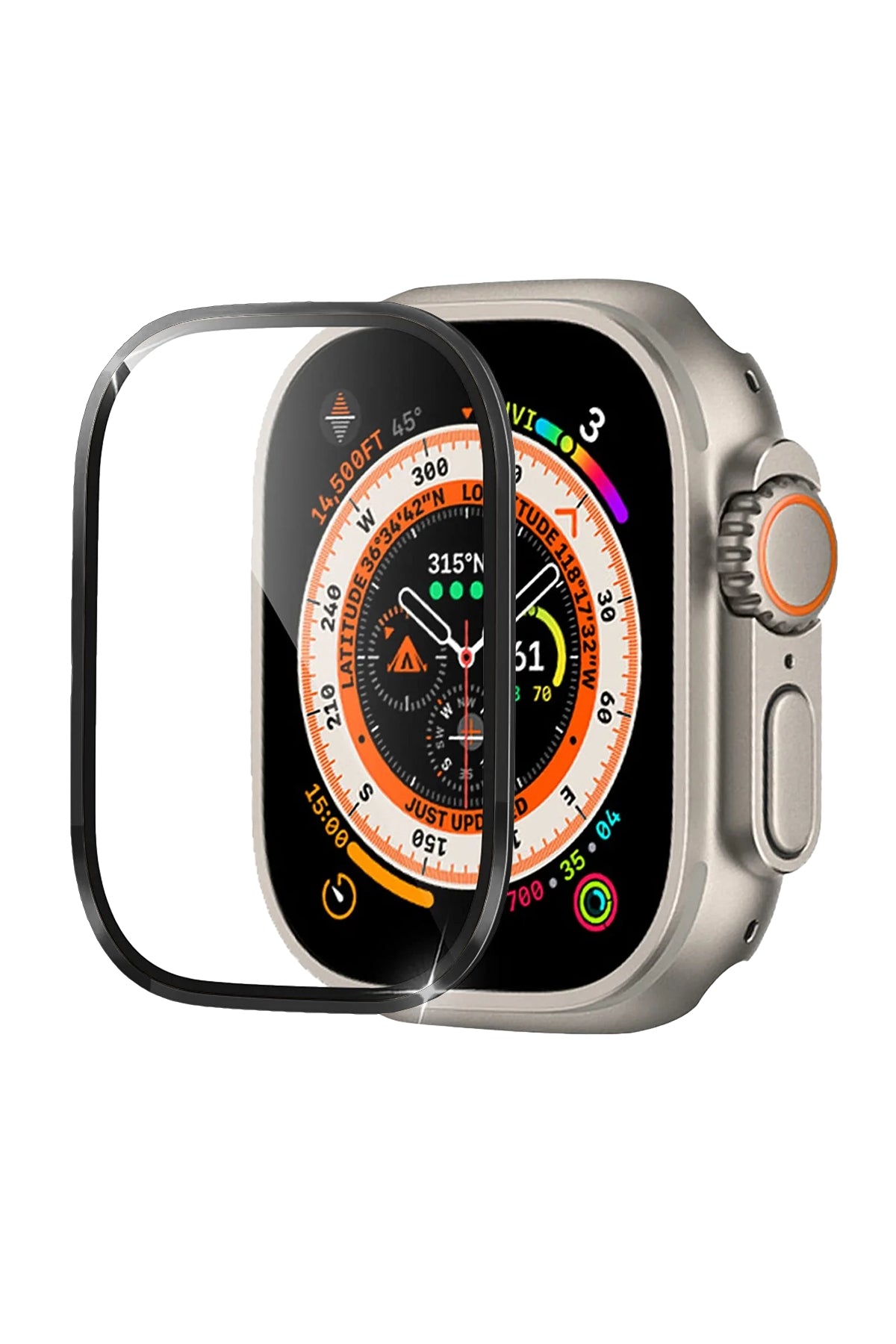 Apple Watch Ultra Uyumlu Metal Çerçeveli Ekran Koruyucu Bamford