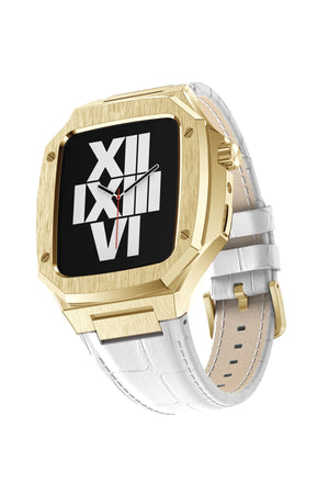Apple Watch Uyumlu Belize Gold Kasa Koruyucu Deri Kordon Beyaz  bikordon