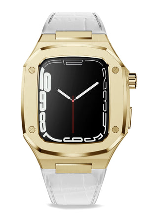 Apple Watch Uyumlu Belize Gold Kasa Koruyucu Deri Kordon Beyaz  bikordon