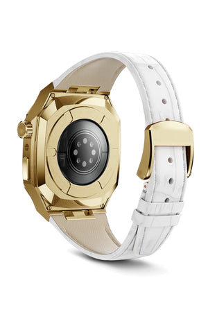 Apple Watch Uyumlu Belize Gold Kasa Koruyucu Deri Kordon Beyaz  bikordon