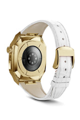 Apple Watch Uyumlu Belize Gold Kasa Koruyucu Deri Kordon Beyaz