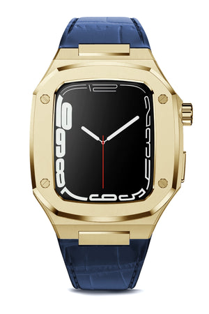 Apple Watch Uyumlu Belize Gold Kasa Koruyucu Deri Kordon Lacivert  bikordon
