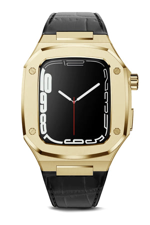 Apple Watch Uyumlu Belize Gold Kasa Koruyucu Deri Kordon Siyah  bikordon