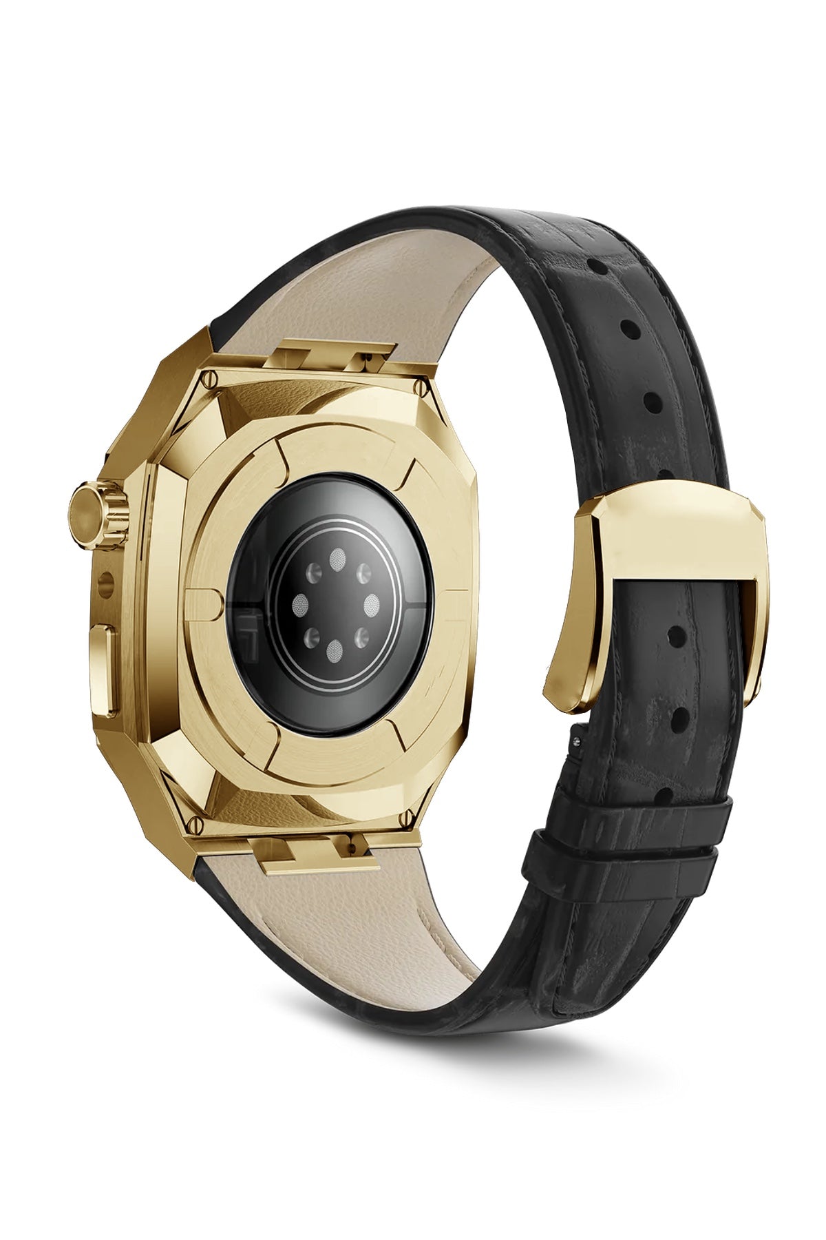 Apple Watch Uyumlu Belize Gold Kasa Koruyucu Deri Kordon Siyah  bikordon
