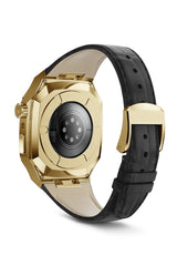 Apple Watch Uyumlu Belize Gold Kasa Koruyucu Deri Kordon Siyah