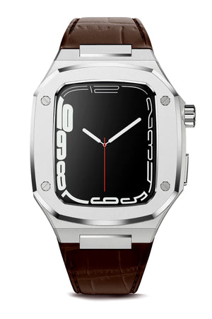 Apple Watch Uyumlu Belize Gümüş Gri Kasa Koruyucu Deri Kordon Taba  bikordon