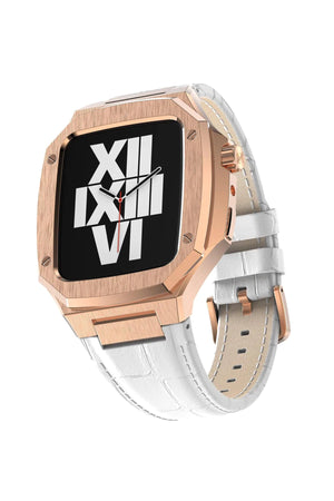 Apple Watch Uyumlu Belize Rose Gold Kasa Koruyucu Deri Kordon Beyaz  bikordon
