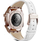Apple Watch Uyumlu Belize Rose Gold Kasa Koruyucu Deri Kordon Beyaz  bikordon