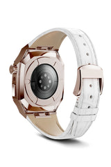Apple Watch Uyumlu Belize Rose Gold Kasa Koruyucu Deri Kordon Beyaz