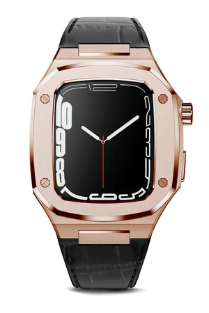 Apple Watch Uyumlu Belize Rose Gold Kasa Koruyucu Deri Kordon Siyah  bikordon